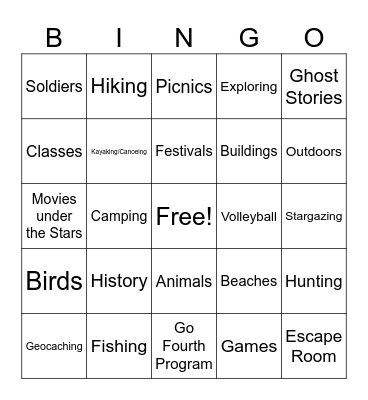 South Dakota State Park Bingo Card