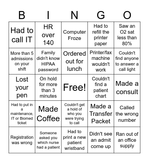 HUC Bingo Card
