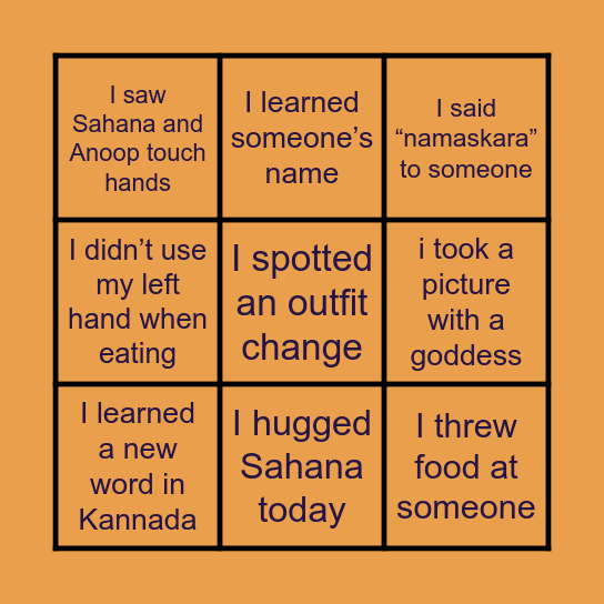 Pre-wedding and Reception day Bingo Card