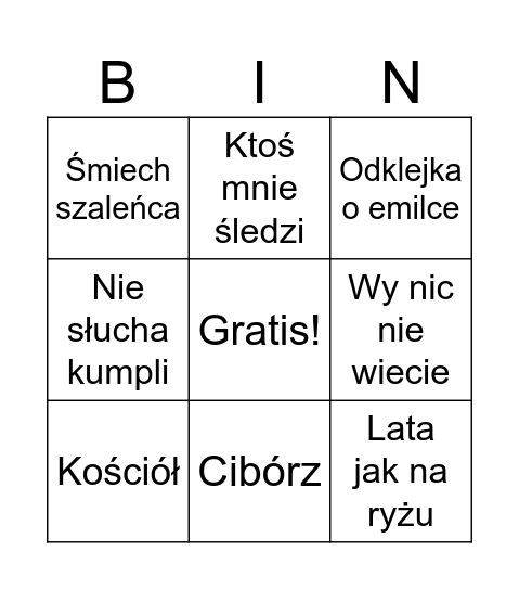 Yellow Bingo Card