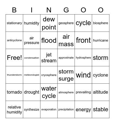 Topic 2 Weather in the Atmosphere Bingo Card