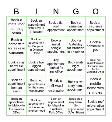 Eustis Roofing Bingo Card