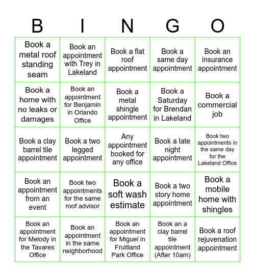 Eustis Roofing Bingo Card