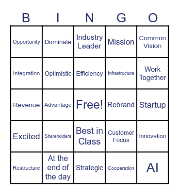 Corporate Acquisition Bingo Card