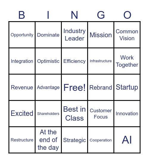 Corporate Acquisition Bingo Card