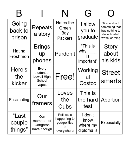 McLindon Bingo Card