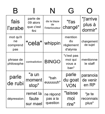 Oby Ah call Bingo Card