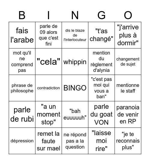 Oby Ah call Bingo Card