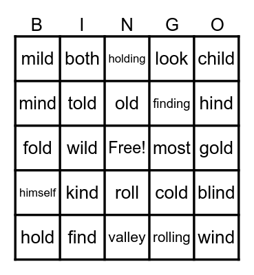 LL Unit 24: ild, ind, old Bingo Card