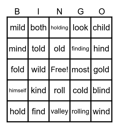 LL Unit 24: ild, ind, old Bingo Card