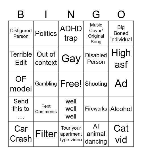 Instagram Bingo Card