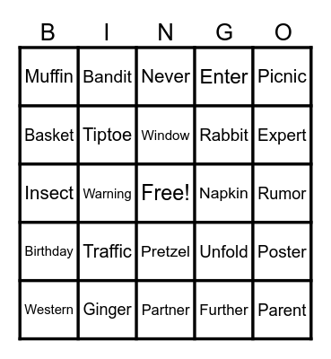 Brynn's 2-Syllable Bingo Game #1 Bingo Card