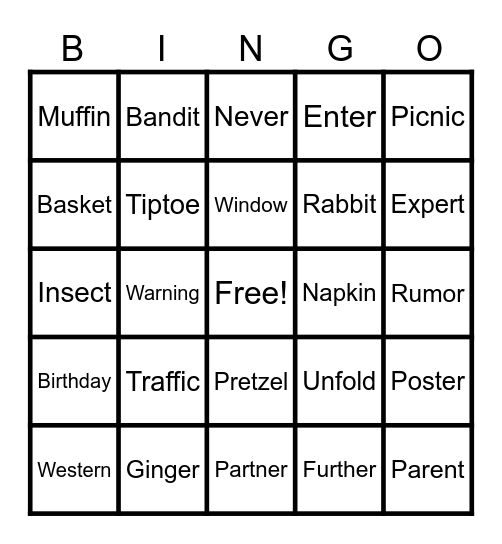 Brynn's 2-Syllable Bingo Game #1 Bingo Card