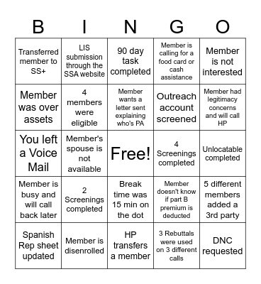 Call Bingo Card