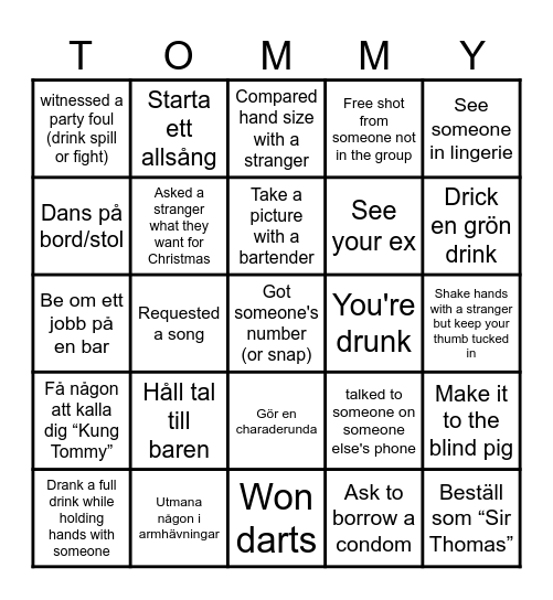 Bar Bingo 2025 Bingo Card