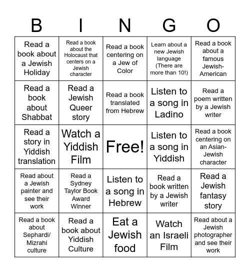 Celebrate Jewish American Heritage Month Bingo Card
