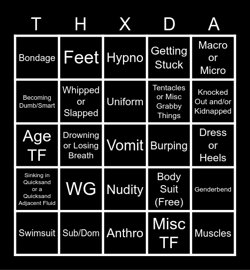 Totally Spies! Fetish Bingo Card