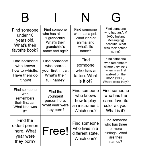 Anderson Reunion Human Bingo Card