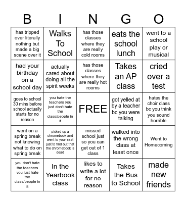 Freshman Bingo Card