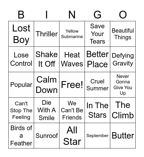 MUSIC BINGO Card
