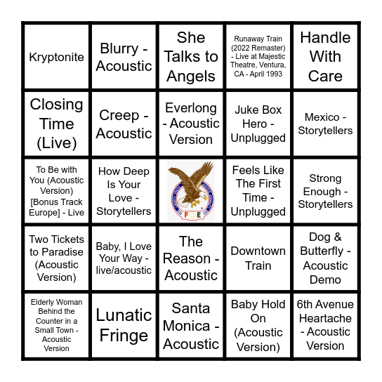 UNPLUGGED Bingo Card