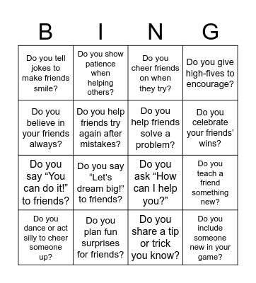 Friend‐Type Mingle Bingo Card