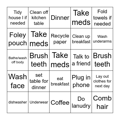 Daily routines Bingo Card