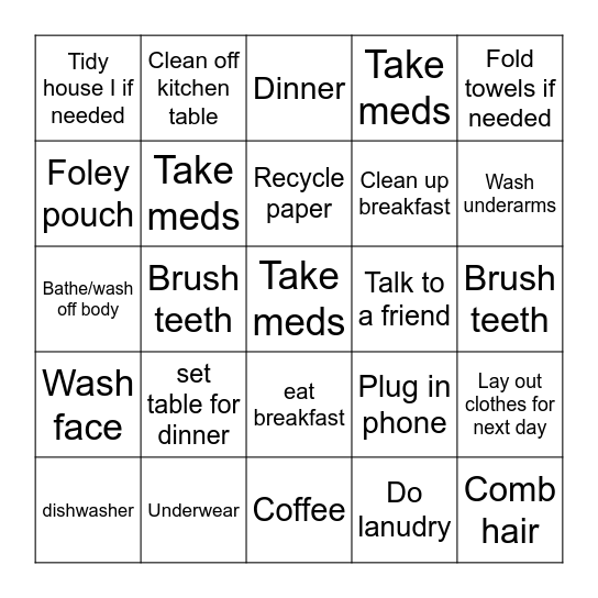 Daily routines Bingo Card