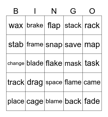 Long a/ Short a Bingo Card
