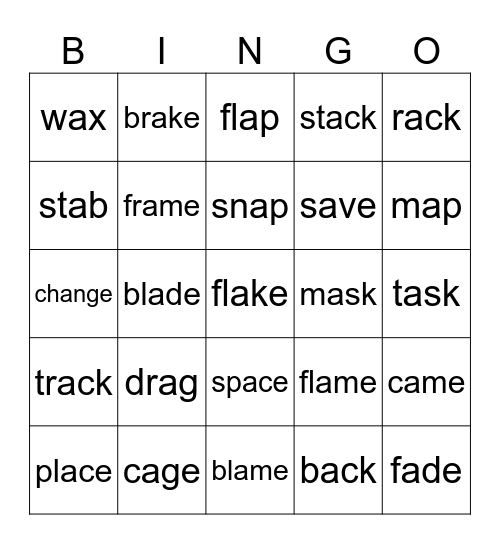Long a/ Short a Bingo Card