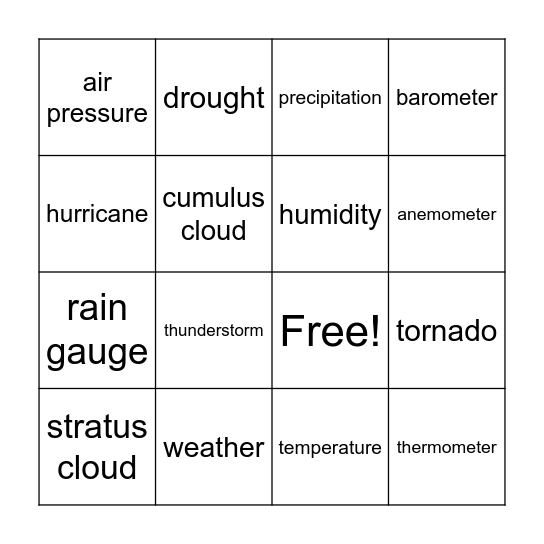 Weather Bingo Card