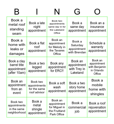 Eustis Roofing Bingo Card