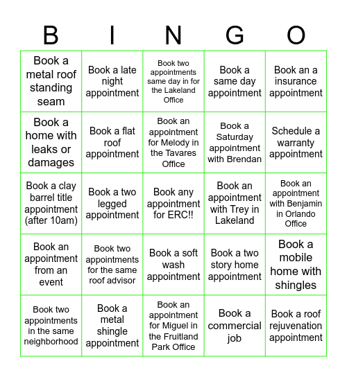 Eustis Roofing Bingo Card
