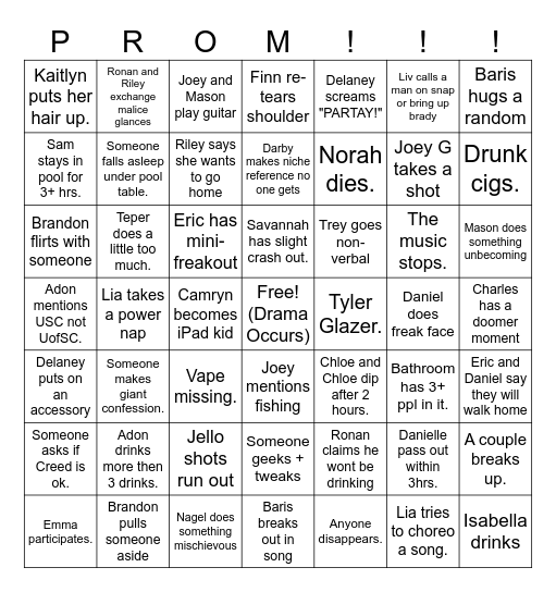 PROM BINGO! Bingo Card
