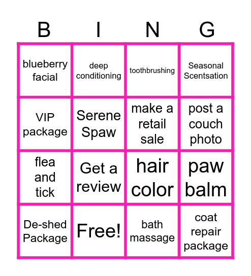 LJG Groomer Bingo Card