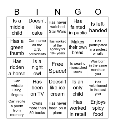 People Bingo Card