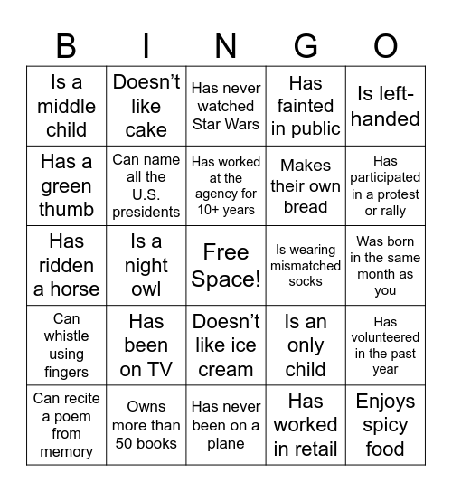 People Bingo Card