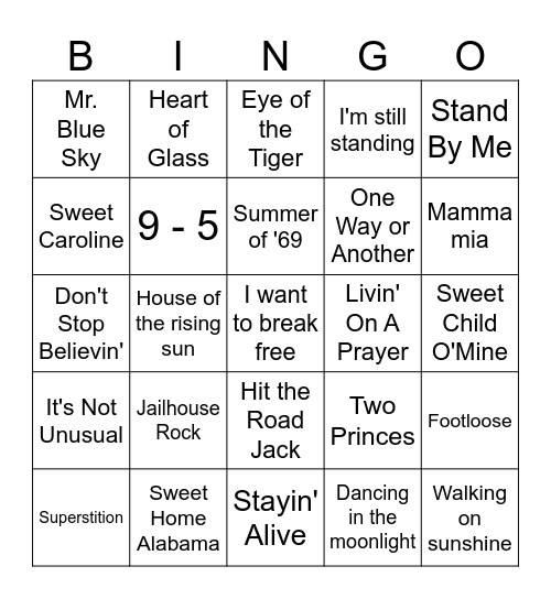 Music Bingo Card