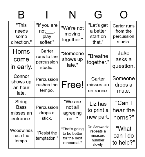 Wind Symphony Bingo Card