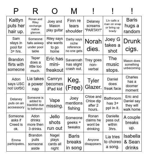 PROM BINGO! Bingo Card