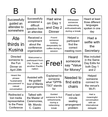 Conference Bingo Card