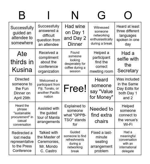 Conference Bingo Card