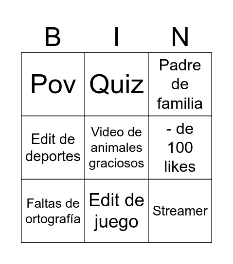 Untitled Bingo Card