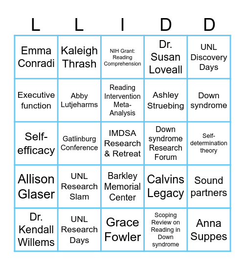 LLIDD BINGO! Bingo Card