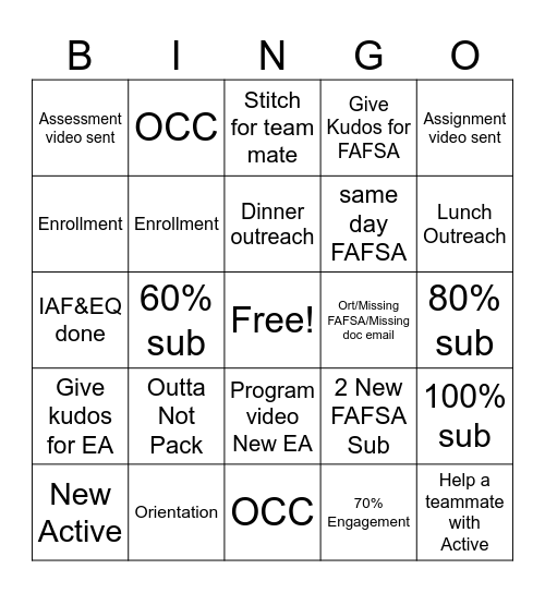 Start week Bingo Card