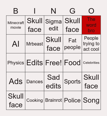 YouTube shorts bingo Card