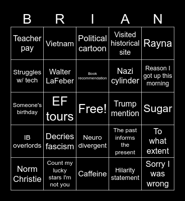 Goodbrake Weekly Bingo Card