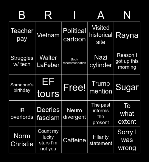Goodbrake Weekly Bingo Card