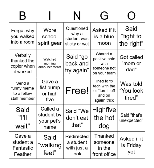 Elm Lawn Bingo Card
