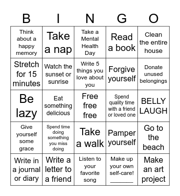 Self-Care Bingo Card